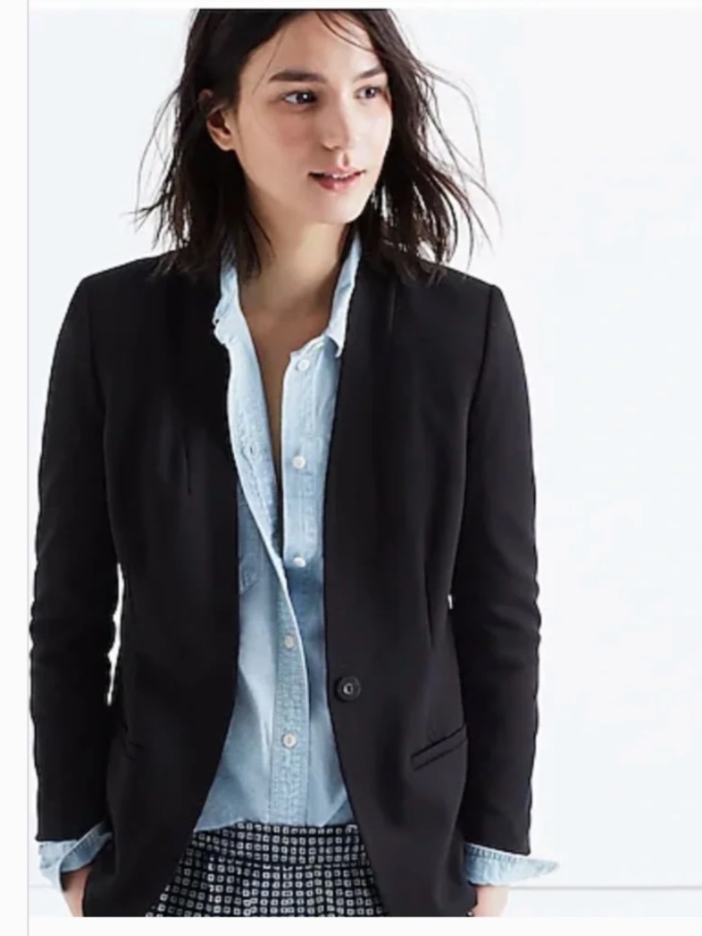 Madewell Tribune Preppy Professional Collarless Blazer Black Size 2